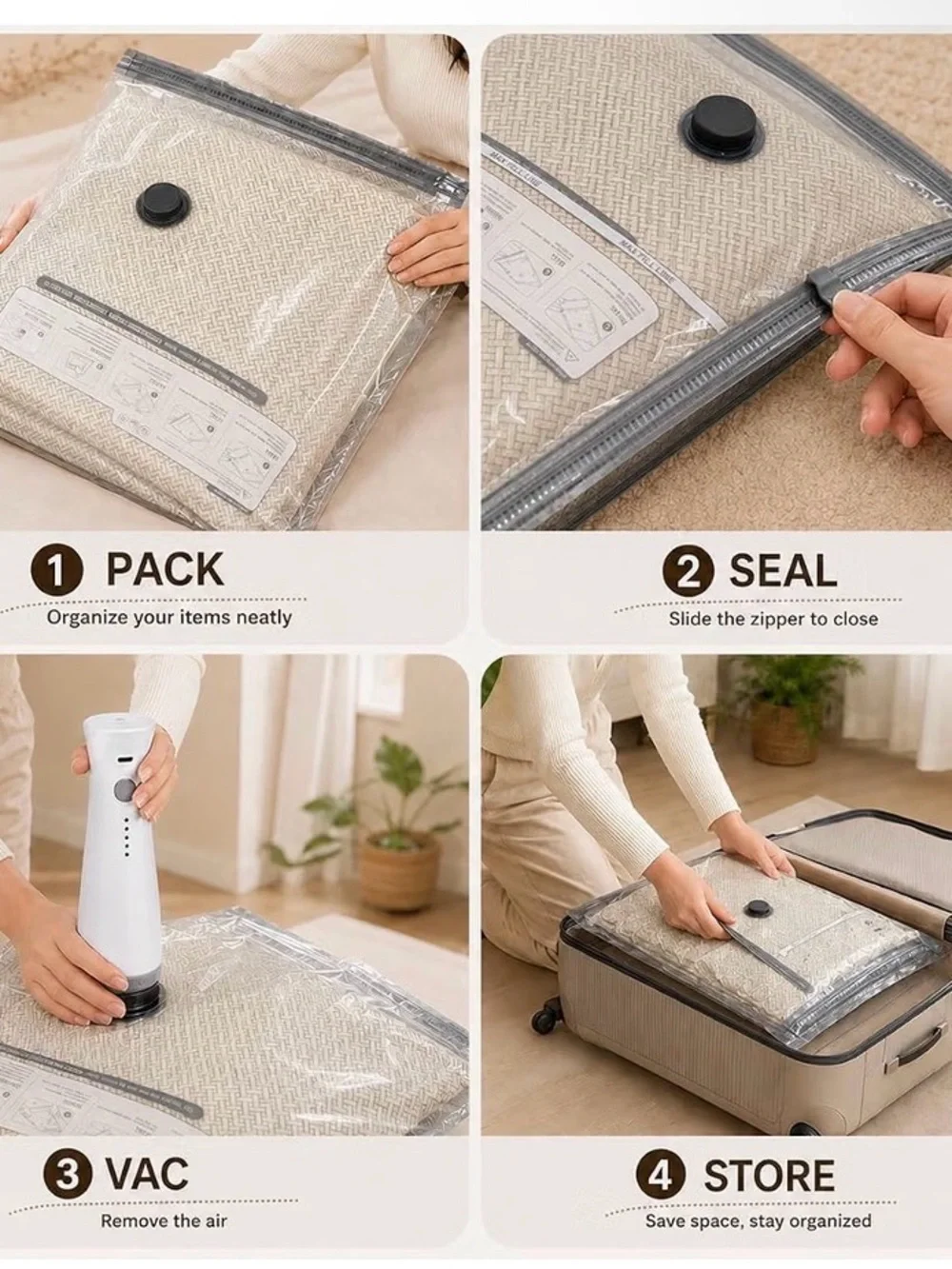 Vacuum Storage Bags Reusable Space-Saving Organizer